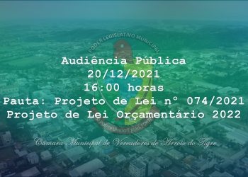 Câmara de Vereadores fará audiência pública para debater o Orçamento Municipal para 2022.