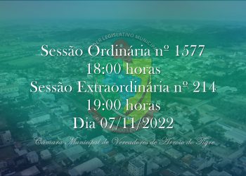 Sessão Ordinária nº 1577 e Sessão Extraordinária nº 214 serão realizadas na primeira segunda-feira de novembro.