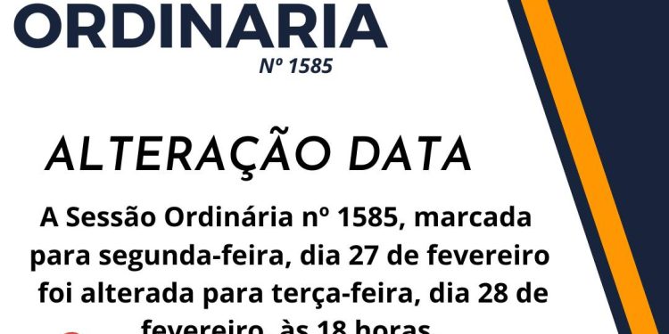 Última Sessão Ordinária de fevereiro será terça-feira, dia 28, às 18 horas.